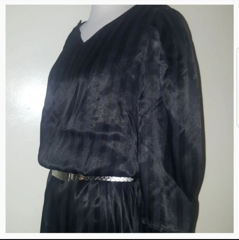 Goth Witchy Black Silky Vintage Pinup Dress - Picture 3 of 7